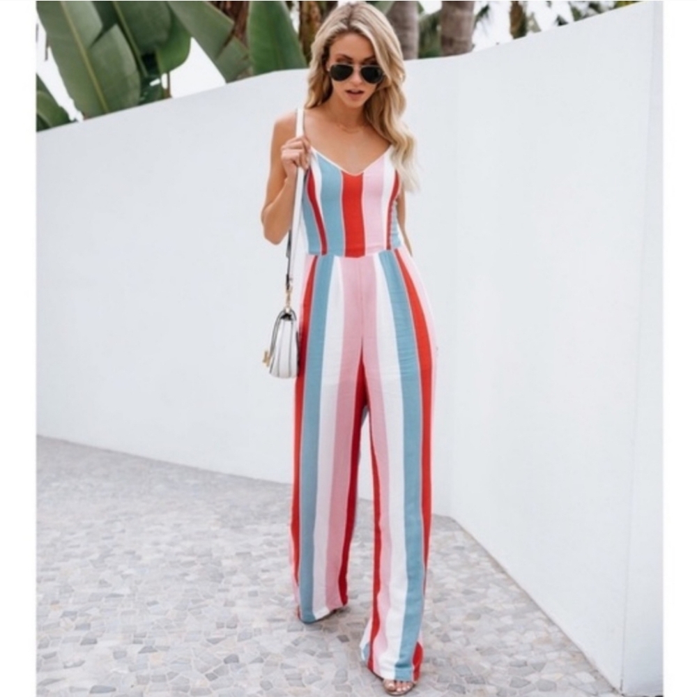 Do+Be Striped Multicolor Jumpsuit Medium